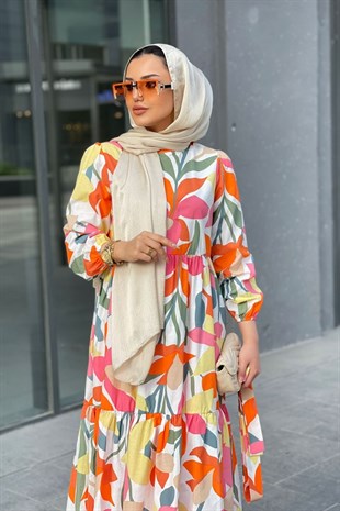 Çiçekli Cotton Elbise-ORANJ, Fiyatları Katkat Cotton Elbise-PEMBE – Haza Moda | Tesettür Giyim 
