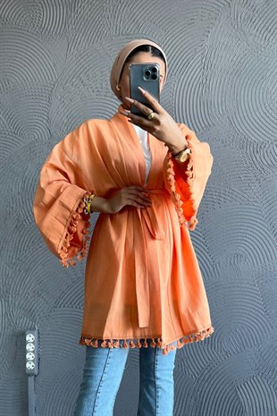 Püskül Kimono-SOMON, Fiyatları Müslin Kimono-SİYAH – Haza Moda | Tesettür Giyim