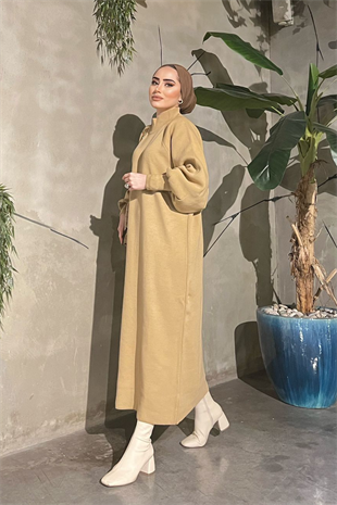 Triko Örme Uzun Elbise-CAMEL, Fiyatları Tesettür İndirimli Triko Kazak 