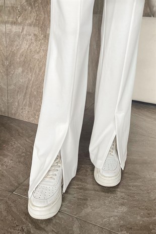 Yırtmaç Detay Krep Pantolon-BEYAZ, Fiyatları Yırtmaç Detay Krep Pantolon Beyaz