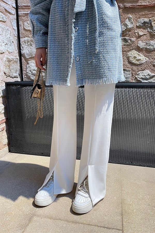 Yırtmaç Detay Krep Pantolon-BEYAZ, Fiyatları Yırtmaç Detay Krep Pantolon Beyaz
